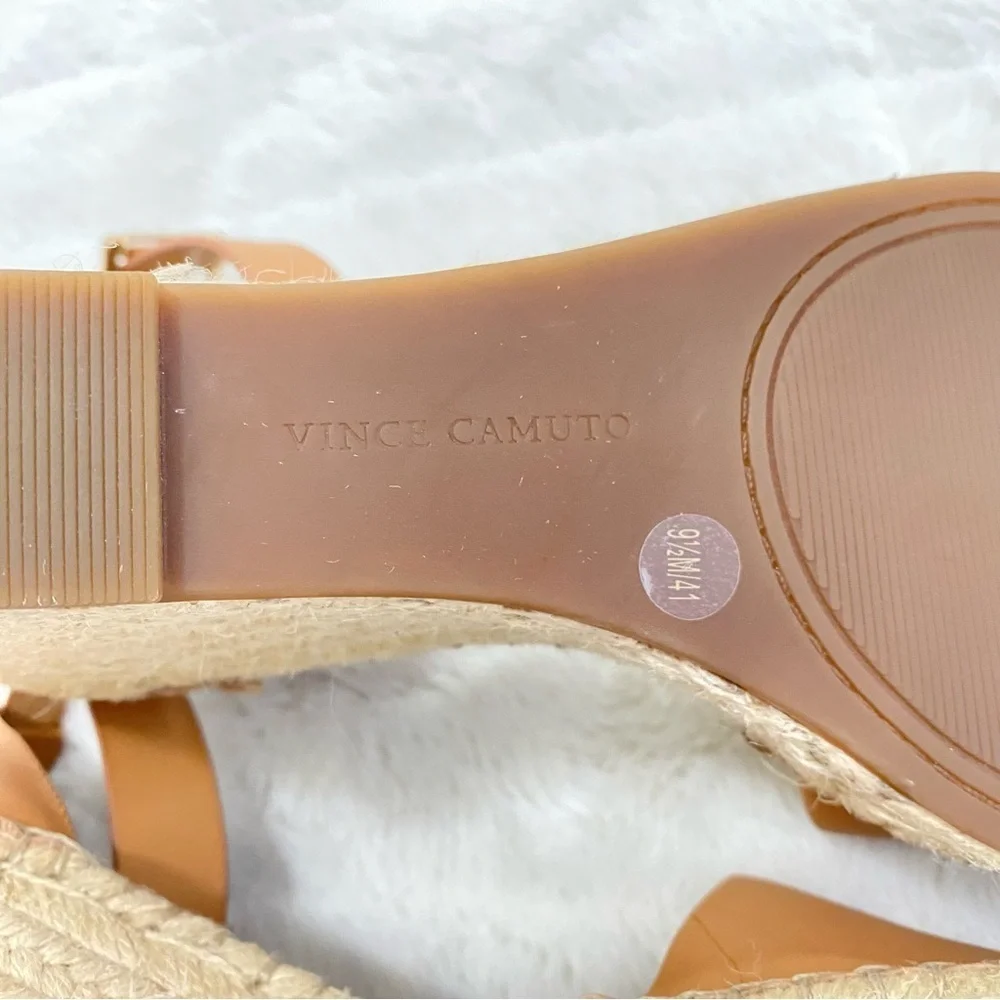 Vince Camuto Tan Leather Espadrille Wedge Sandals Size 9.5